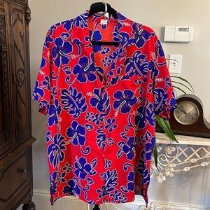 RIMA‎ Caribbean Hawaiian Style Red/Blue Short Sleeve Button Up Shirt L